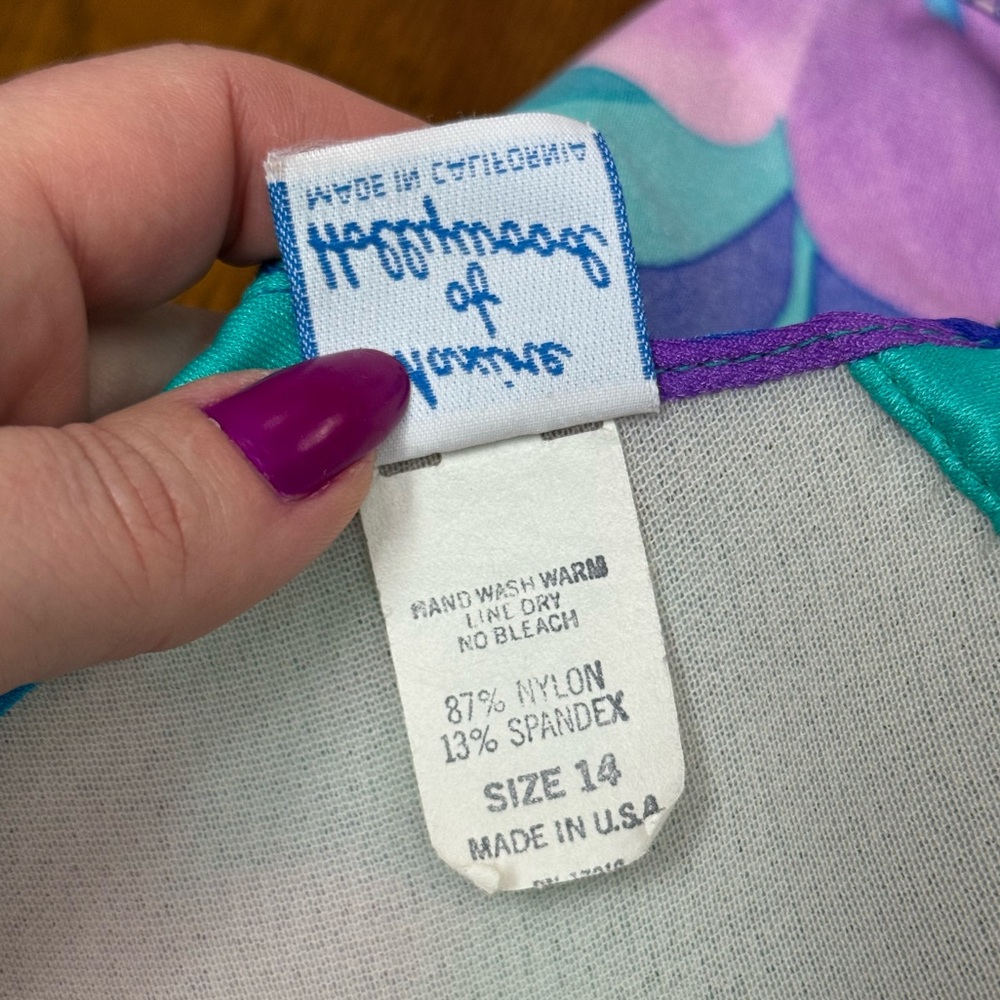 Vintage 70s Maxine of Hollywood Blue Purple Floral One-Piece Swimsuit size 14 - Picture 13 of 16